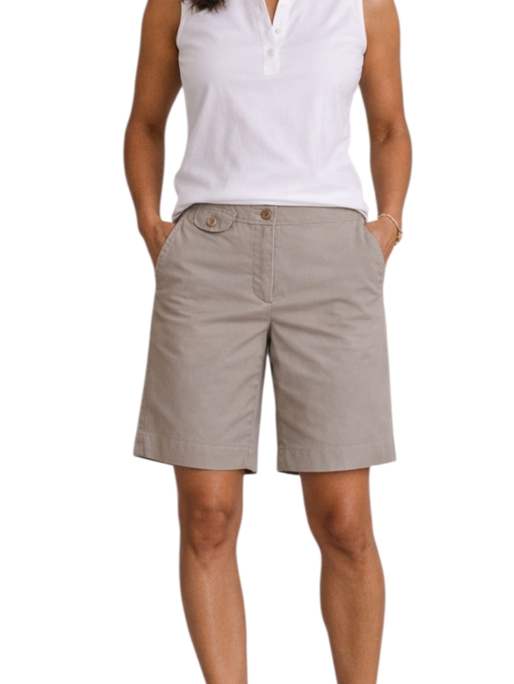 Talbots Khaki Stretch Bermuda Shorts Size 8 Mid Rise Classic Preppy